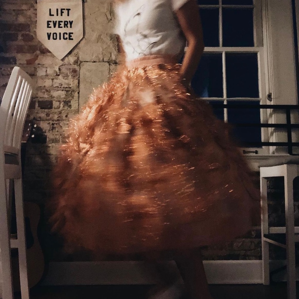 Rose Gold “eyelash” elastic waist skirt - AMAZING party skirt!